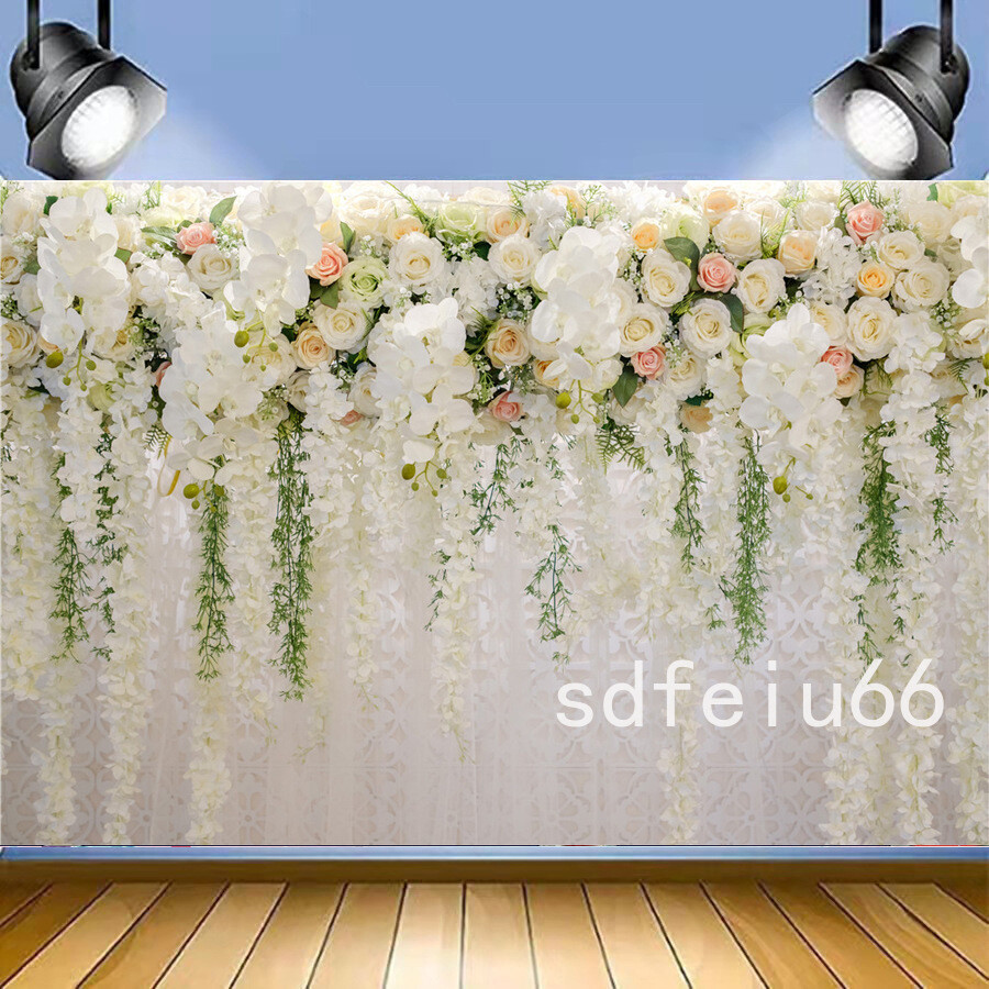 White Flower Wall Rose Wedding Birthday Backdrop Party Background Banner Photo