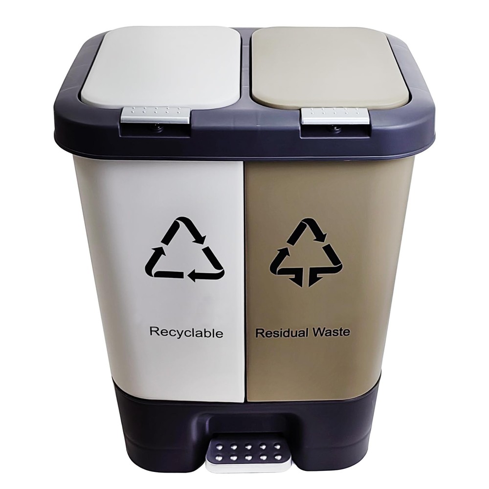 Winsterch Dual Compartment Trash and Recycling Bin, 2 Sections Plastic Trash ...