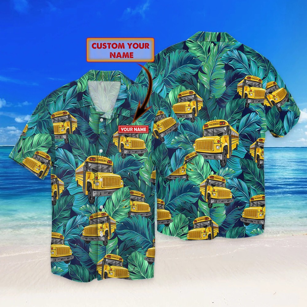 Personalized School Bus Driver 3D Hawaiian Shirt with Your Name Design HO229 for Drivers & Enthusiasts