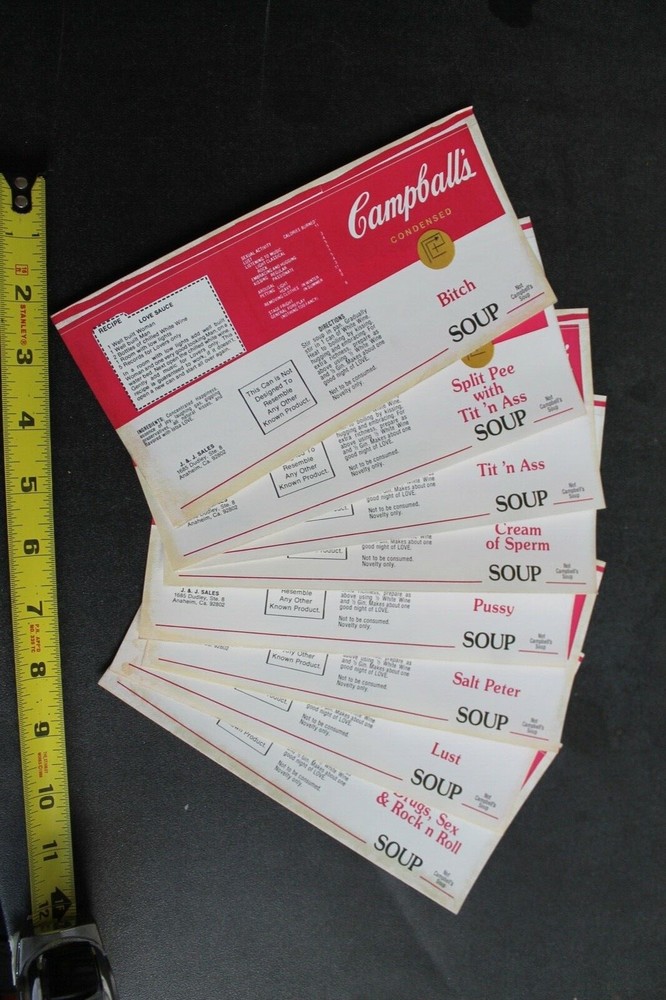 Campbell's Soup Sexy Funny Pop Art Vintage Parody Can Label STICKER - Lot of 8