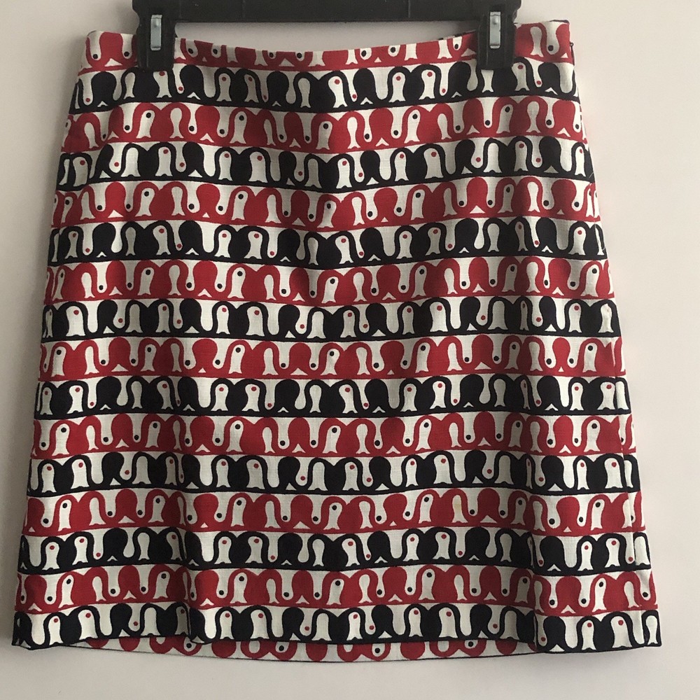 Talbots Skirt Red Whimsical Geometric Women's Size 8 Petite Stretch Lined Office