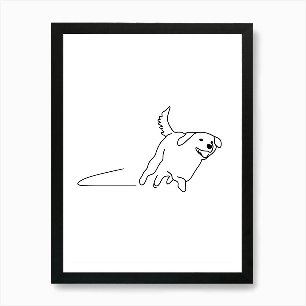Dog Running Line Drawing Art Print Framed Wall Art Poster Canvas Print Picture