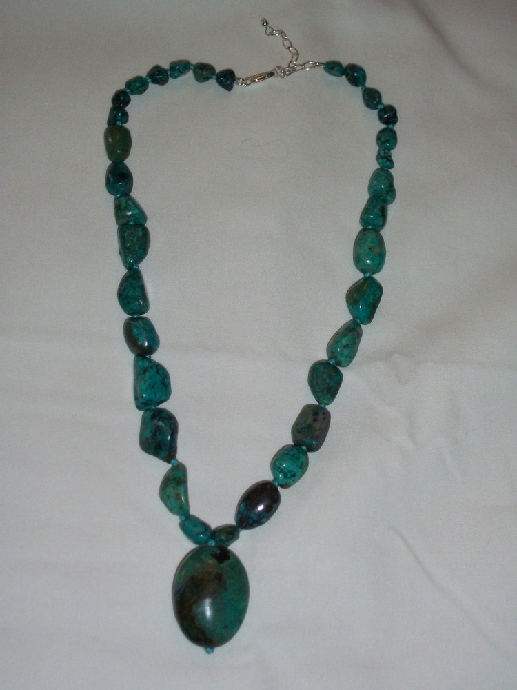 JEWELRY  FREE FORM TURQUOISE REAL STERLING SILVER NECKLACE  18