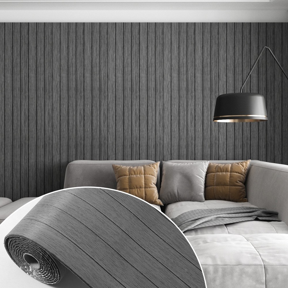 Self-Adhesive 3D Gray Wood Grain Peel and Stick Wallpaper Panels Wall Sticker