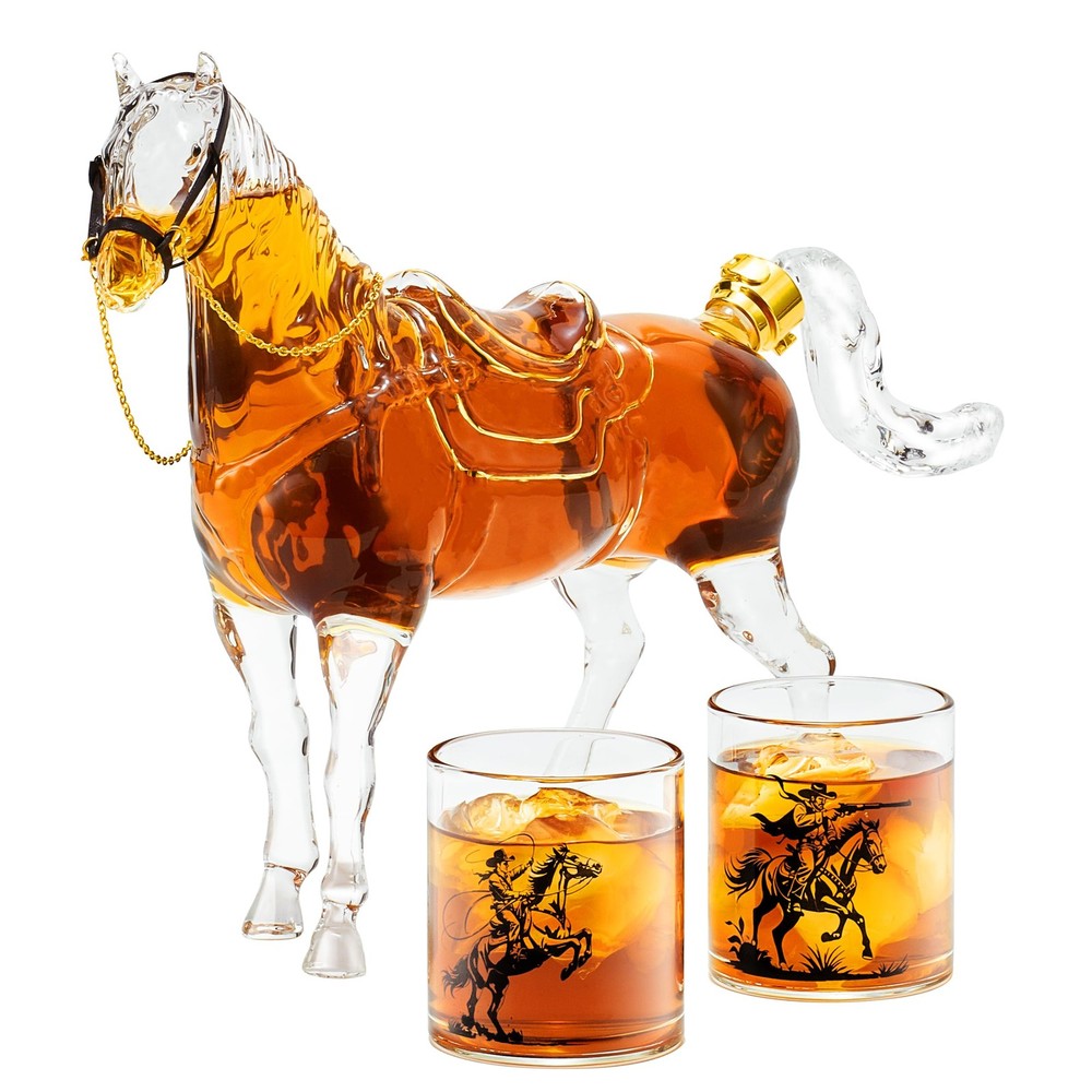 Birthday Gifts for Men Dad, Horse Whiskey Decanter Set with 2 Cowboy Glasses,...