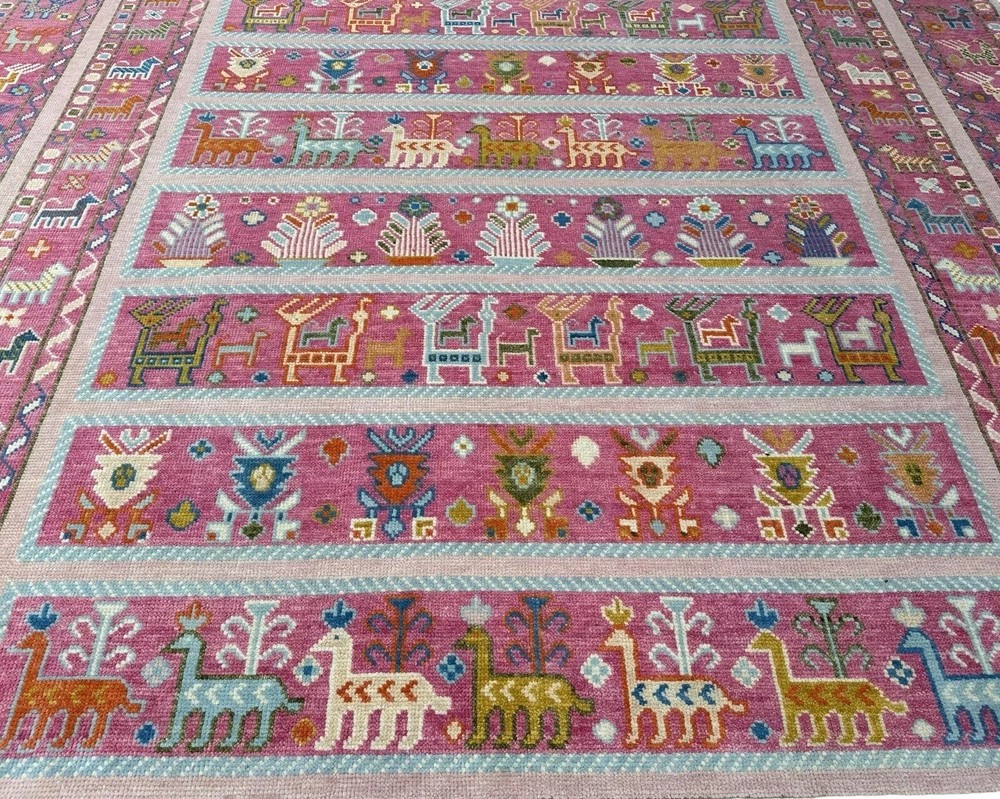 Hand Knotted Oushak Pink Wool Area Rug in 4x6 to 10x14 Sizes