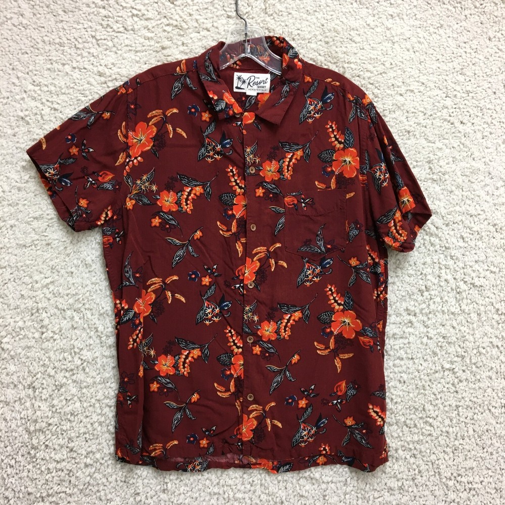 Aeropostale Resort Shirt Medium Red Floral Short Sleeve Camp Men M