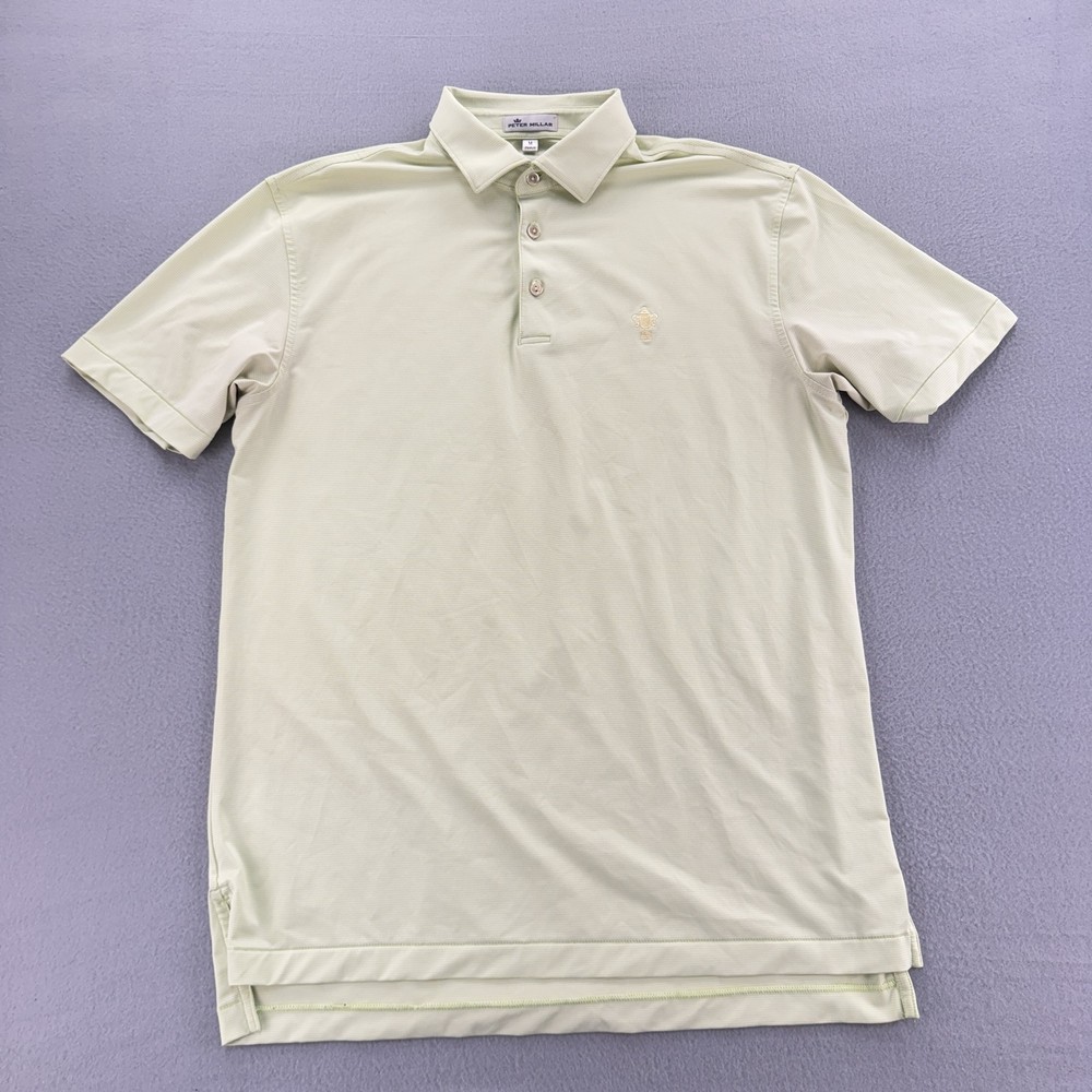 Peter Millar Men's Medium Green Striped Trophy Golf Polo Performance Summer Shirt