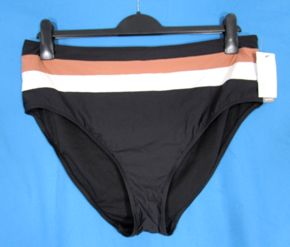 NWT Time & Tru Black Tan White Striped High-Waisted Swim Bottoms XL