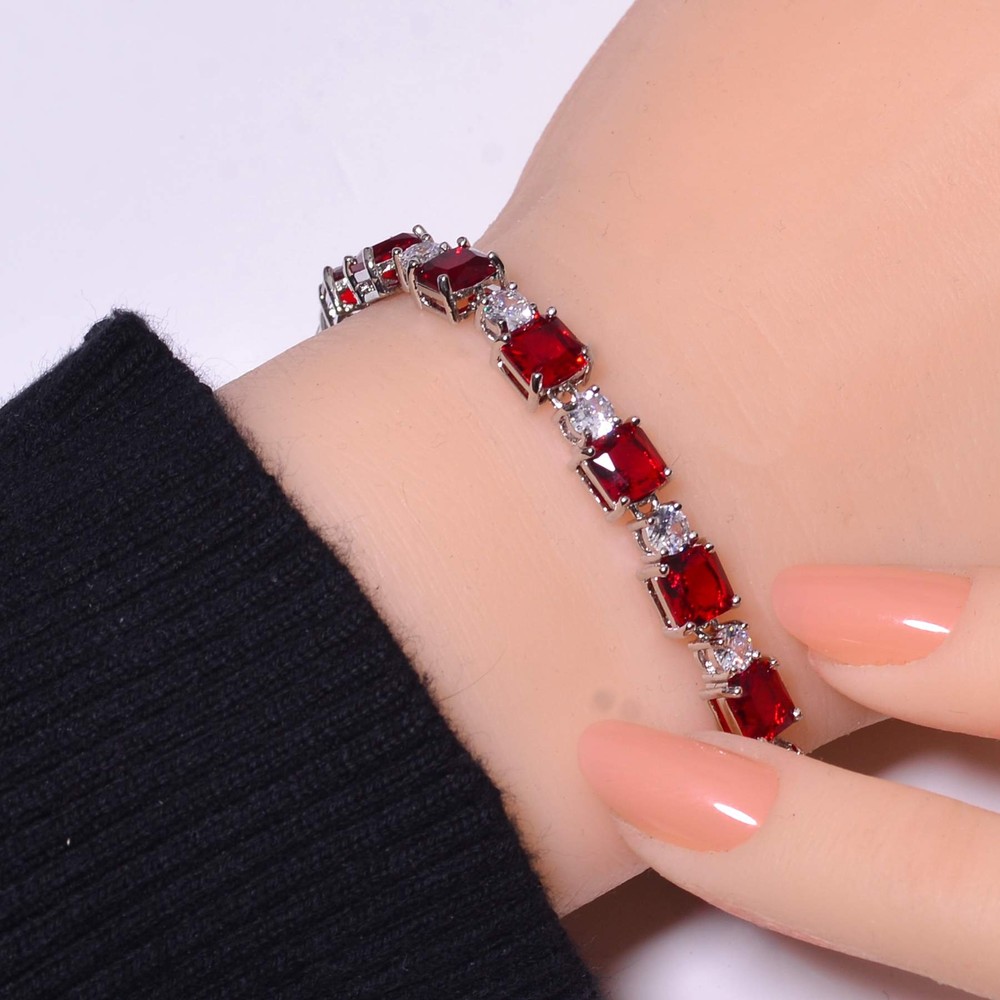 Red Garnet & Cubic Zirconia 925 Sterling Silver Tennis Bracelet 7.99