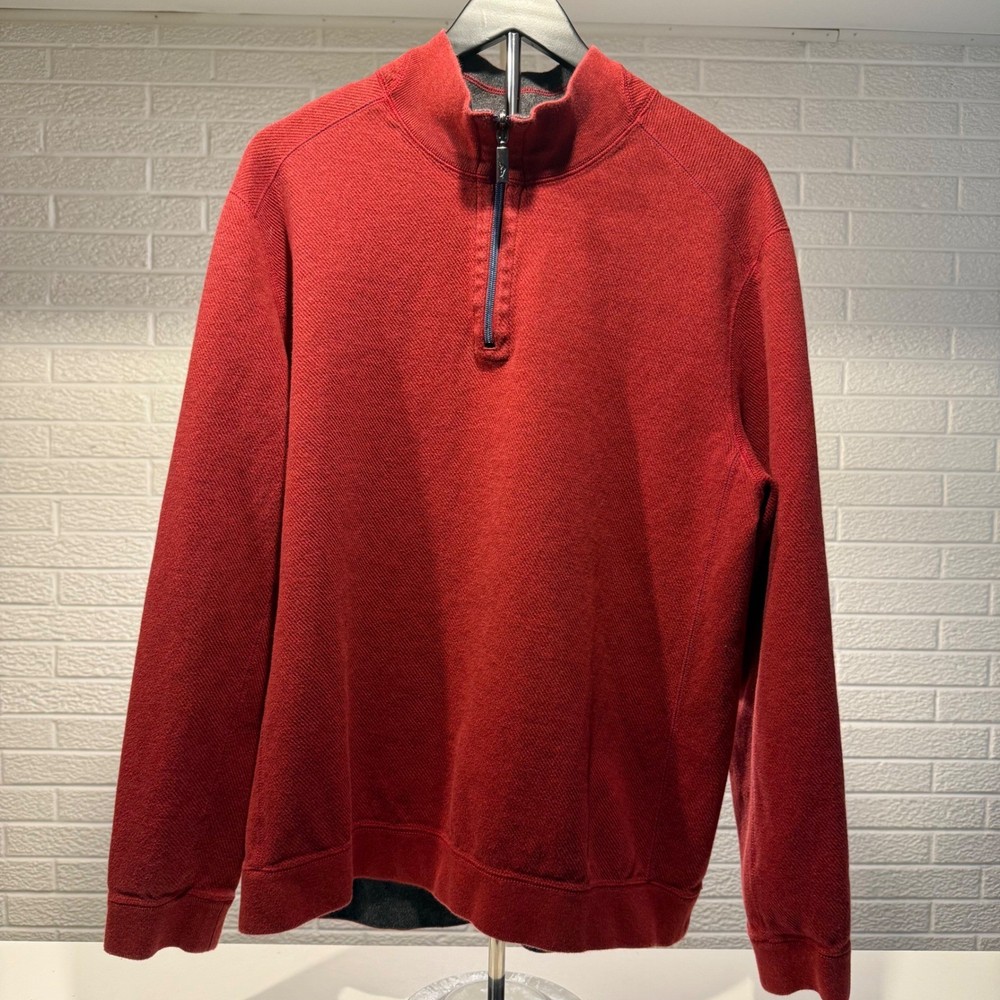 Tommy Bahama Men's Red Half Zip Pullover Textured Long Sleeve Casual Sweater
