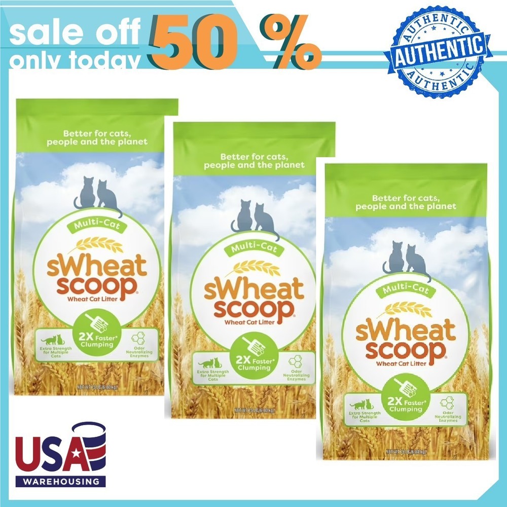 (3 pack) sWheat Scoop Multi-Cat Natural Clumping Wheat Cat Litter, 15lb