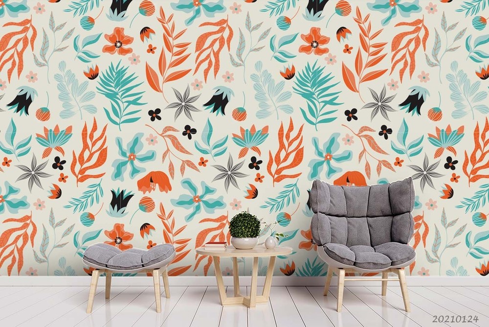 3D Flower Leaf Watercolor Pattern Wall Murals Wallpaper Murals Wall Sticker 6