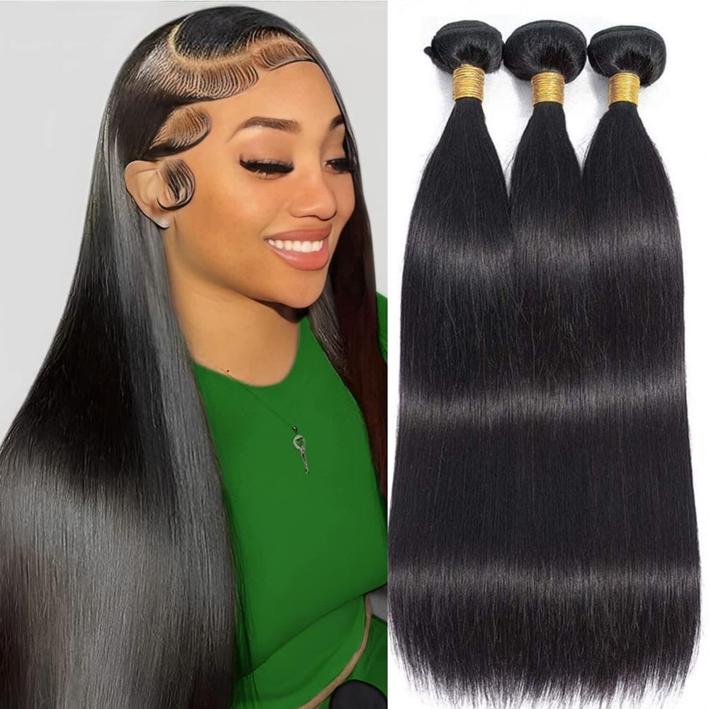 10A Human Hair Straight Bundles Remy Virgin Hair Extensions Weft Black 12+12+12