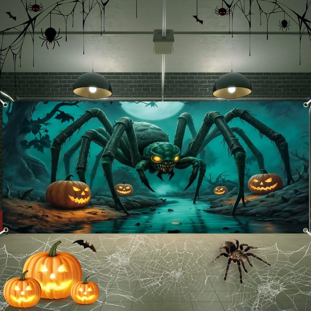 7x16 Ft Large Halloween Garage Door Decor Spooky Hanging Banner  