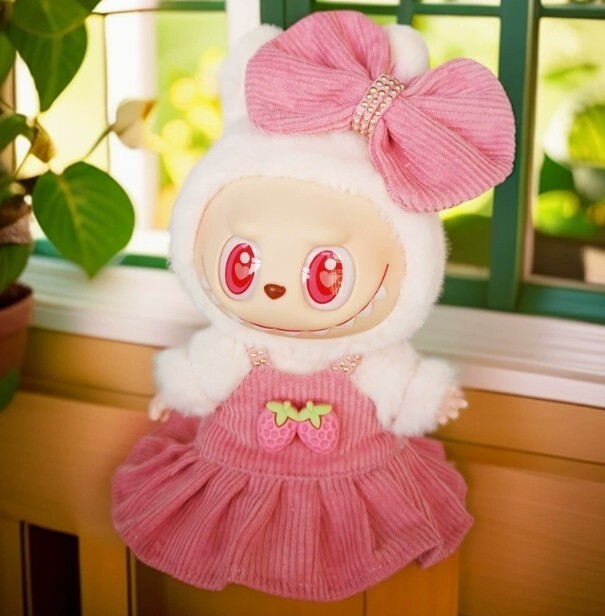 POP MART LABUBU Plush Doll Clothes Suspender Set Pink Outfit No Doll Included