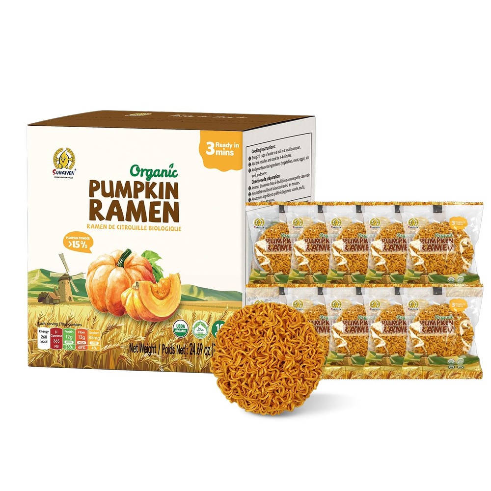 SUNGIVEN Organic Ramen Noodles Pumpkin Healthy Low 2.47 Ounce (Pack of 10)