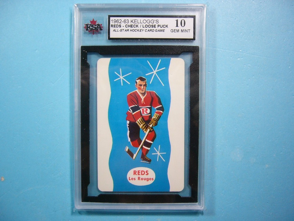 1962/63 KELLOGG'S HOCKEY GAME CARD REDS CHECK LOOSE PUCK KSA 10 GEM MT KELLOGGS