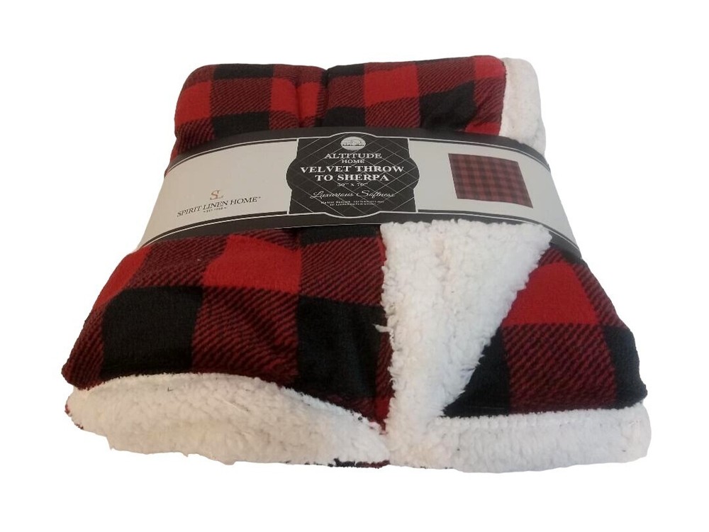 Altitude Home Velvet Throw To Sherpa 50 x 70 Red Black White Check Print Soft