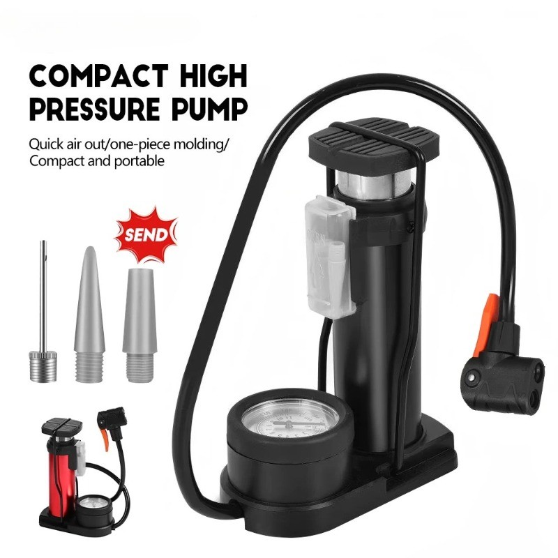 Bicycle Foot Pedal Air Pump with Gauge High Pressure Pump Tire Air Inflator