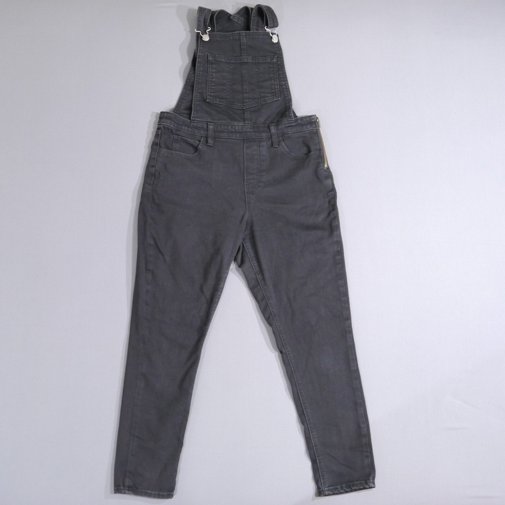 Levis Womens 31 Skinny Denim Jean Overalls High Rise Side Zip Black Stretch Bibs