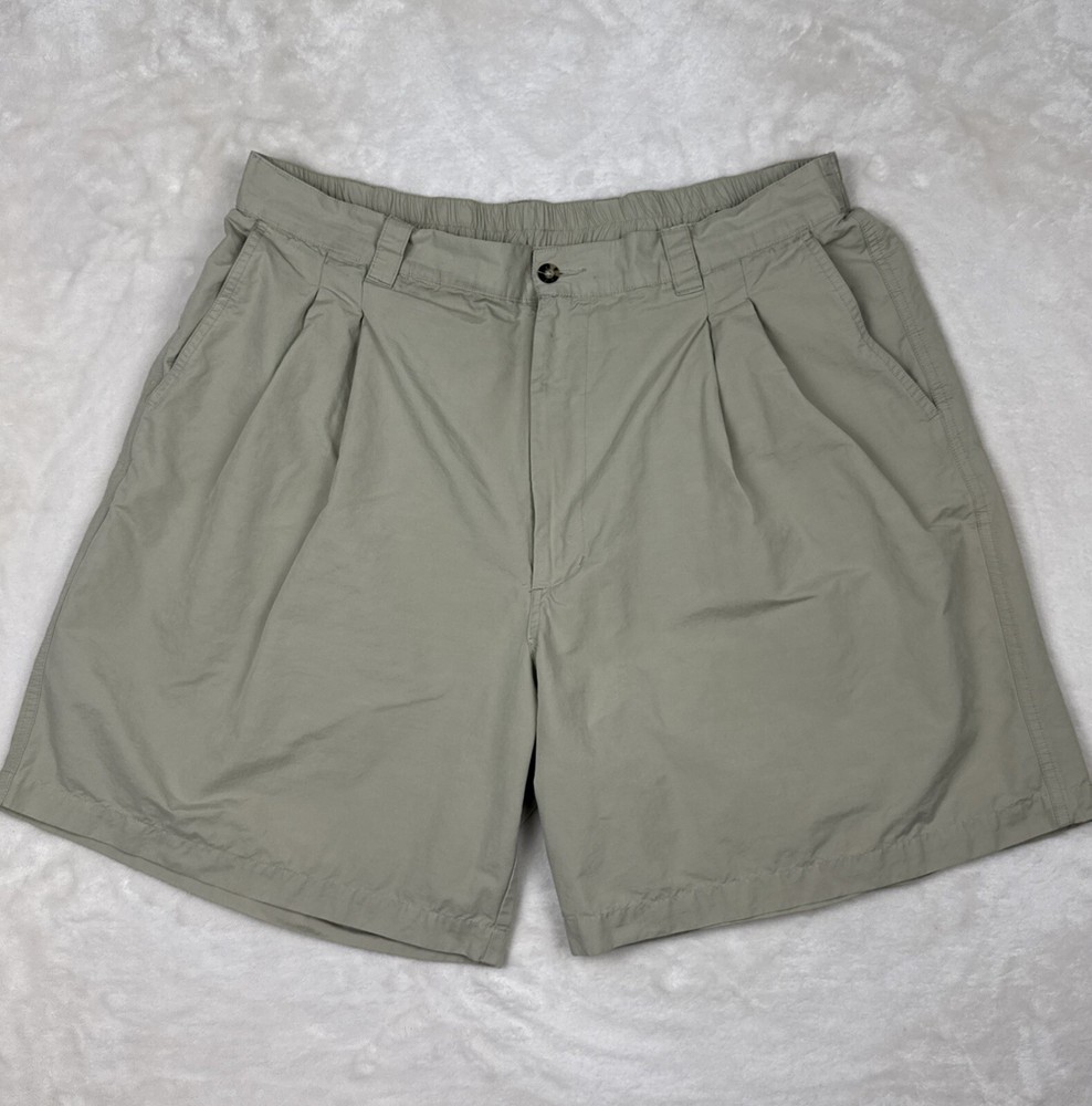 Greg Norman Men's Khaki Golf Shorts Size 40x9 Elastic Stretch Pleated Front