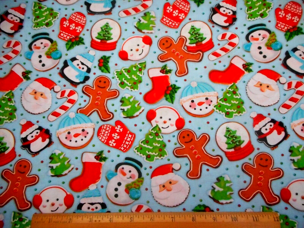 Christmas Cotton Fabric Half-Yard - Xmas Cookies on Blue Premium #28