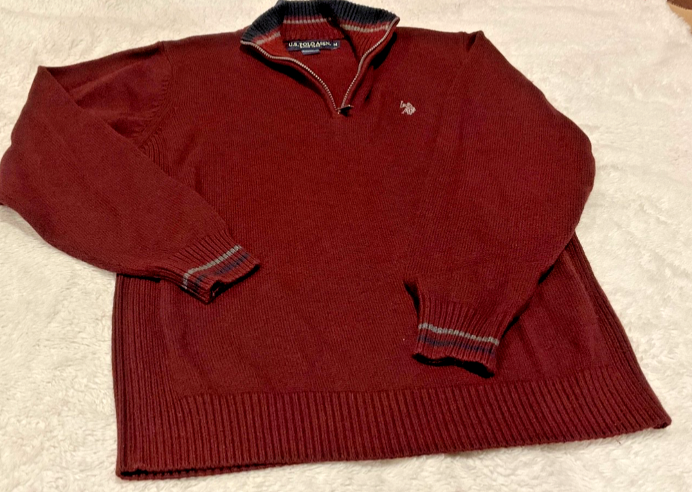 U.S. Polo Assn. Men’s Quarter Zip Sweater Burgundy Red Size M Long Sleeve
