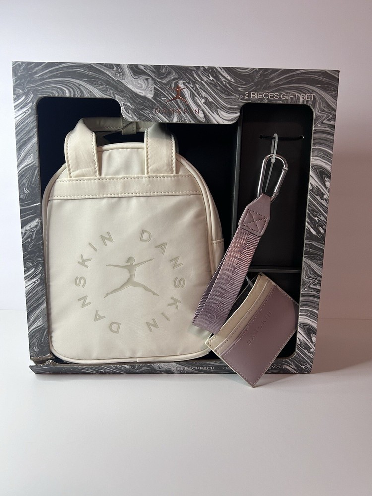 Danskin Cream Backpack Card Case & Key Chain Box Set