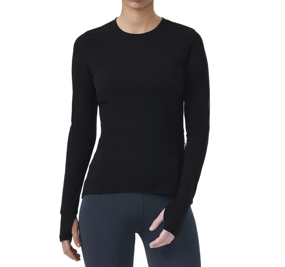 Spyder Active Women's Long Sleeve Zip Pocket Thumb Slit Stretch Top, Black, S