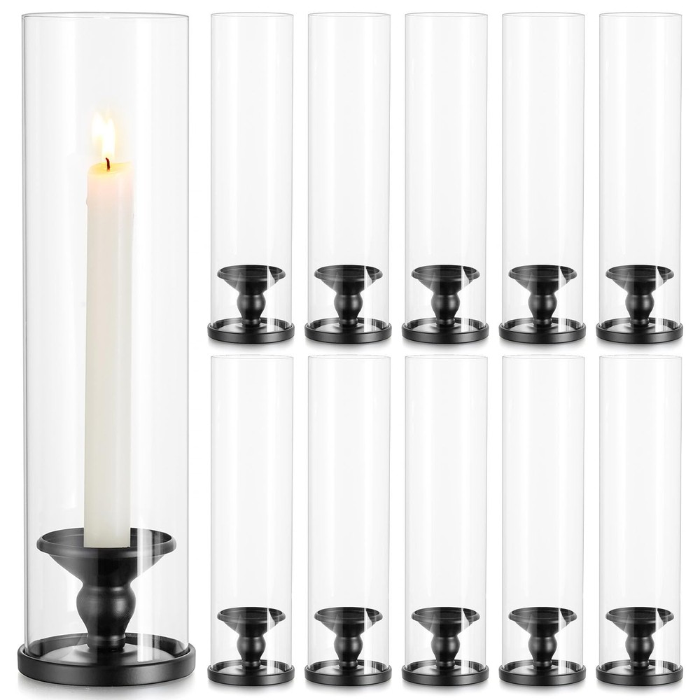 10-Pack Black Hurricane Glass Taper Candle Holders for Elegant Decor