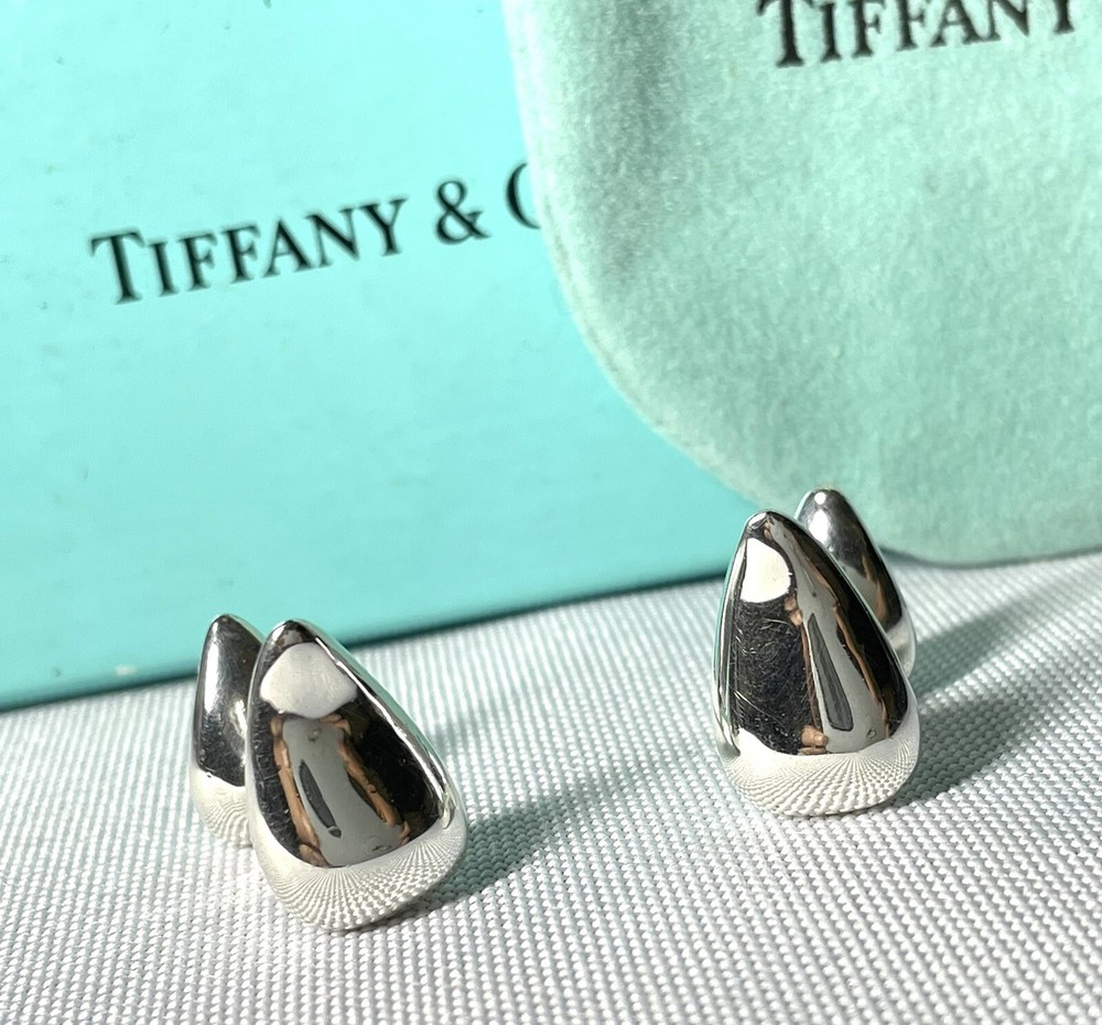 Auth beautiful TIFFANY Teardrop Cufflinks SV925 sterling silver Elsa Peretti box