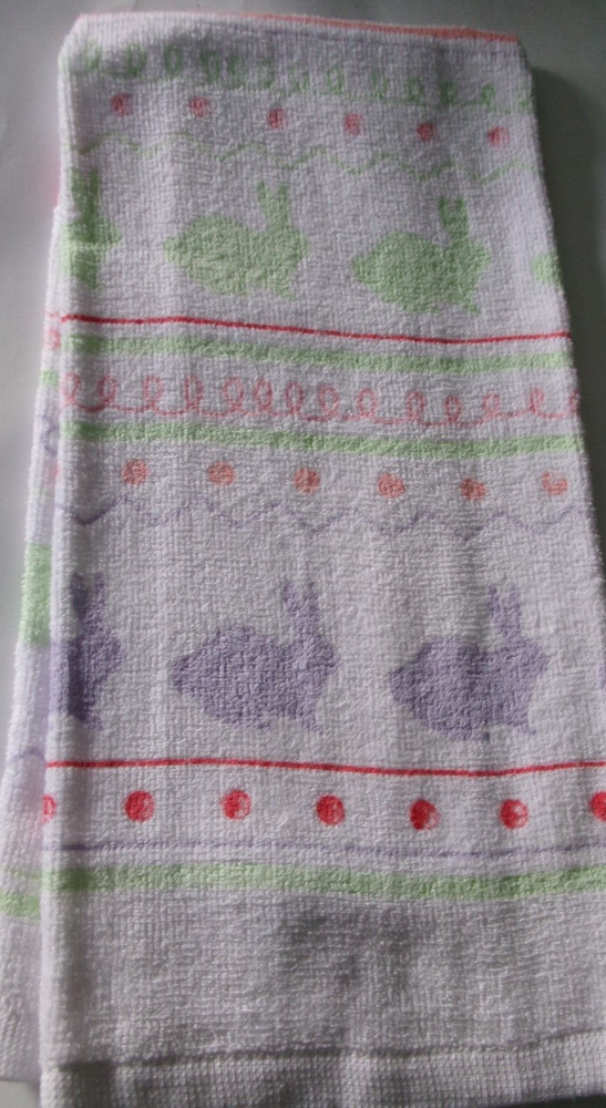 Colorful Easter Bunnies Print Cotton Kitchen Towel-image