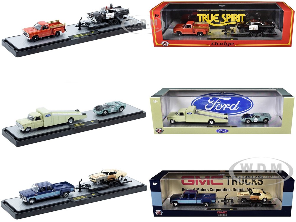 AUTO HAULERS RELEASE 89, 3 TRUCKS SET 1/64 DIECAST MODELS M2 MACHINES 36000-89