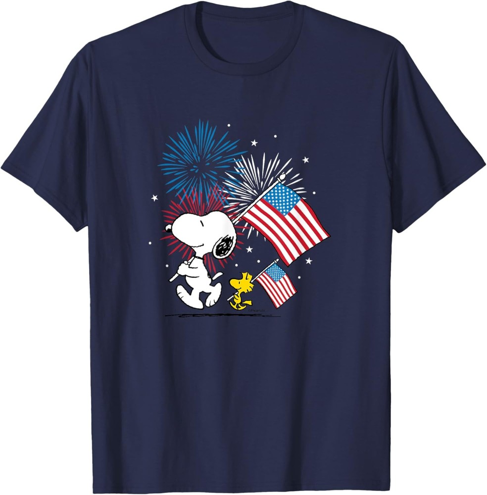 Snoopy & Woodstock 4th of July American Flag Fireworks T-Shirt Hoodie