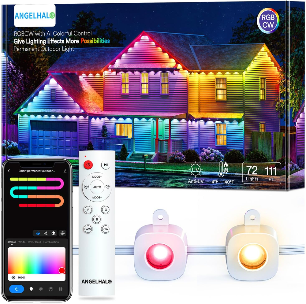 Permanent Outdoor Lights, 100Ft Smart Outdoor Lights with 72 LED Lights, Cool/Wa