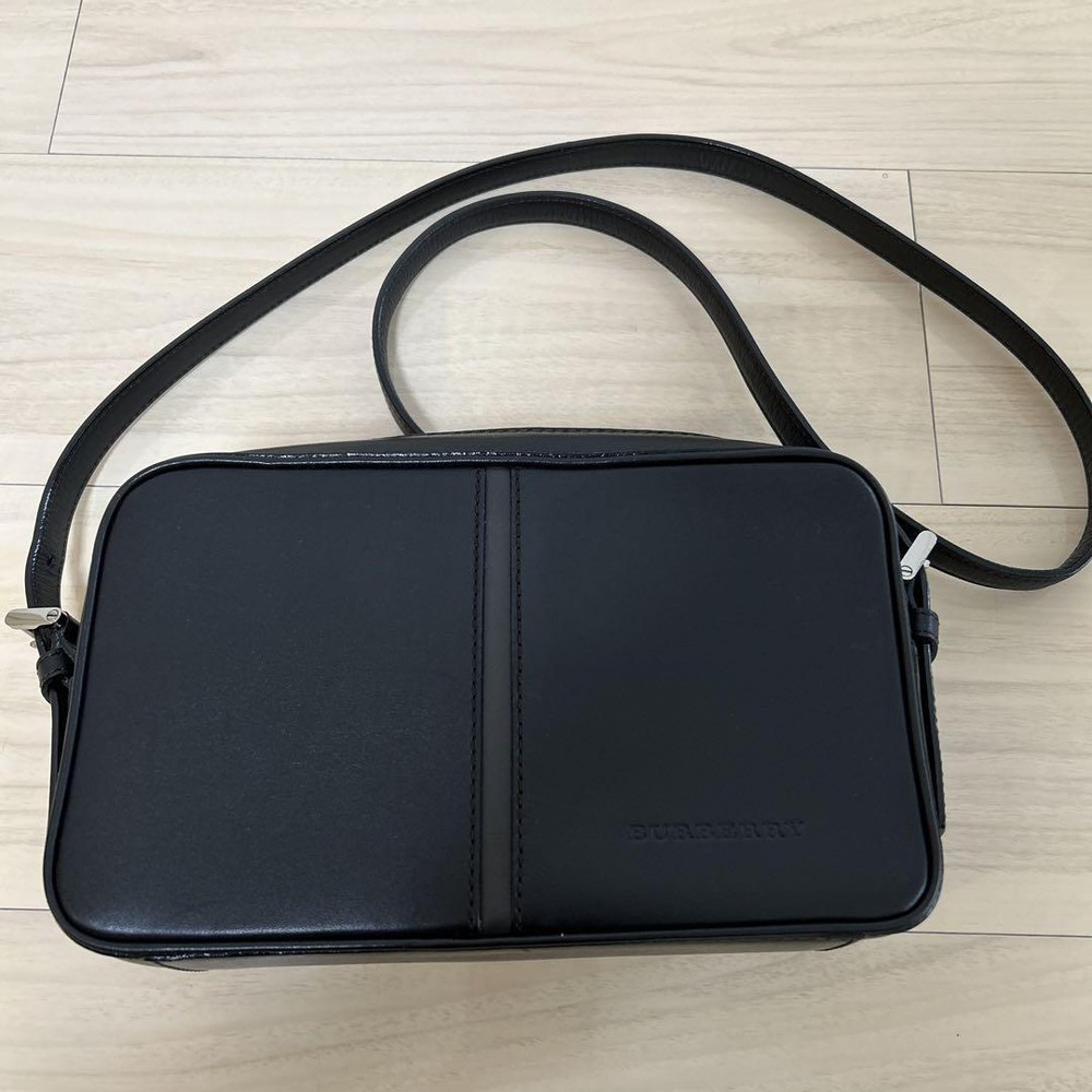 Burberry Shoulder Bag Nova Check Leather Black Authentic F09241380