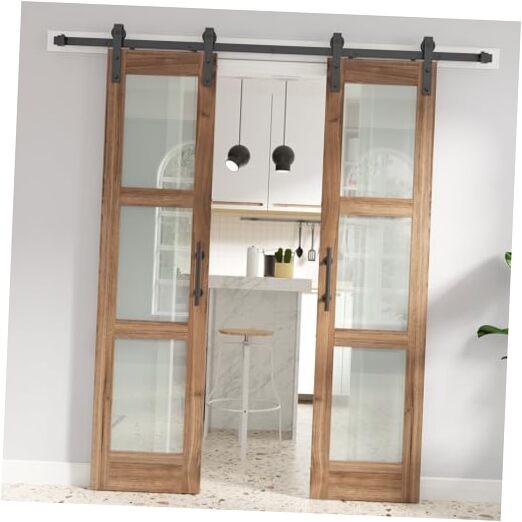 36-Inch Double Glass Barn Doors 21x84 Inches with Hardware Kit  -image