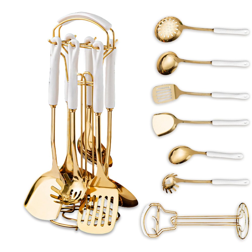 Gold Kitchen Utensils,7pieces Gold Cooking Utensils Set,Kitchen Tools Set Wit...