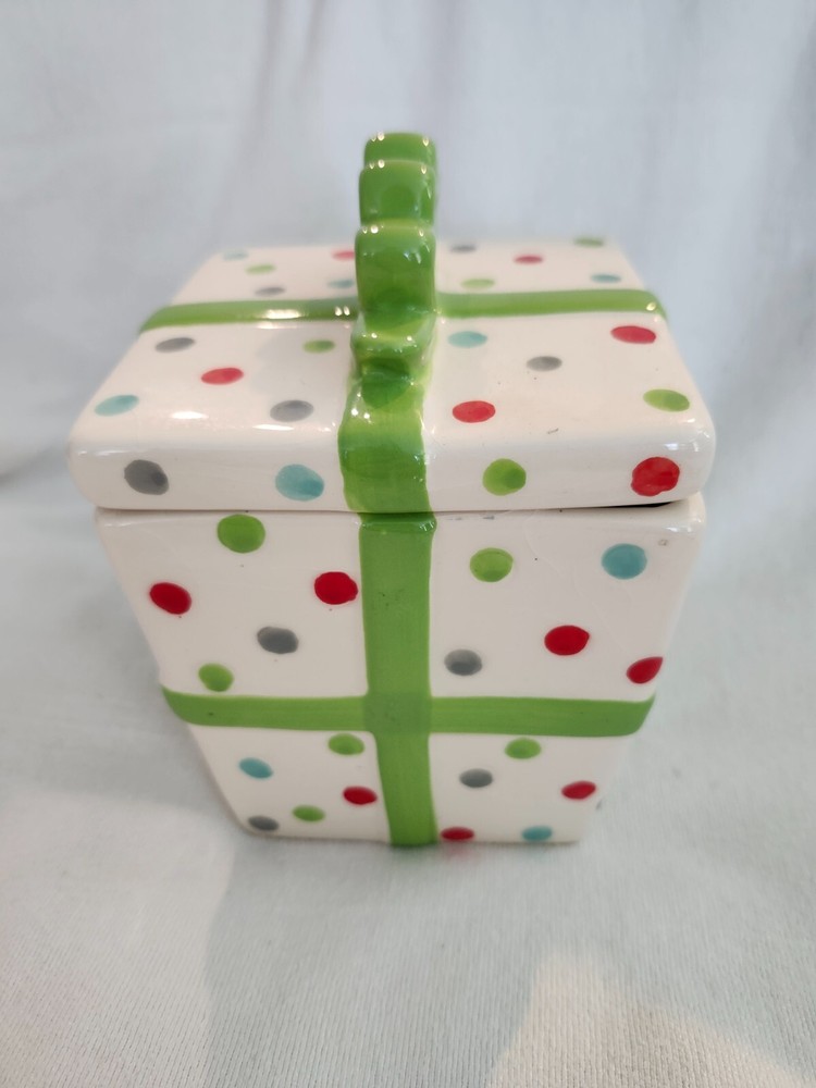 Ceramic Christmas Gift Box with Polka Dots 7x5 Inches
