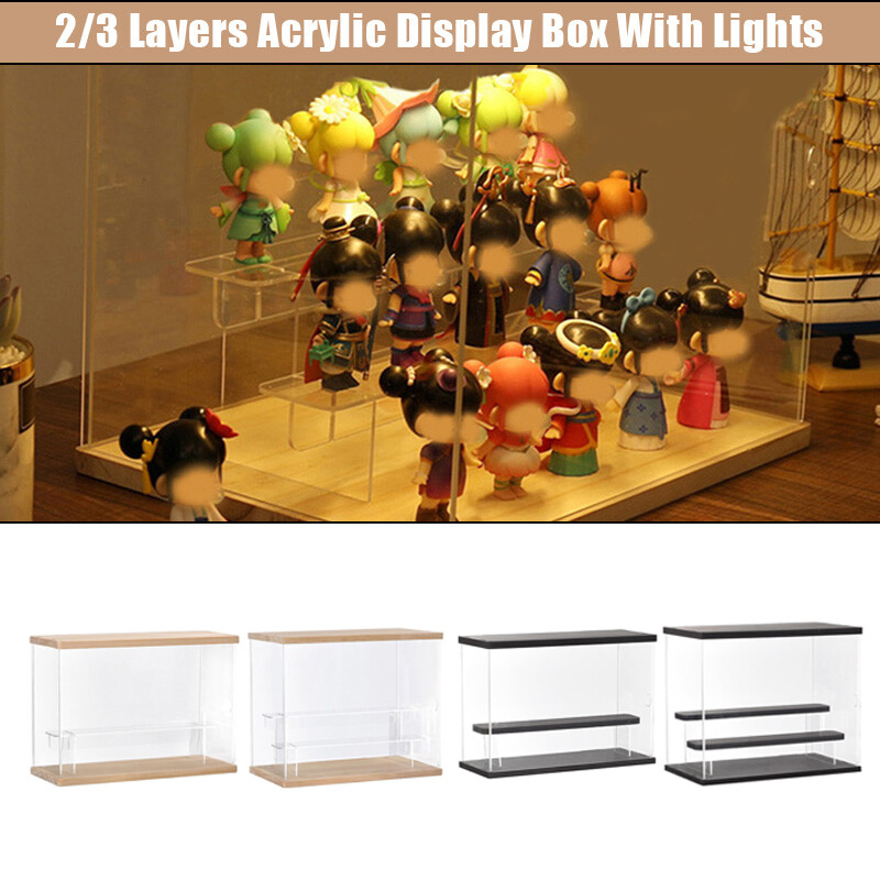 Acrylic Display Case With LED Light Dustproof Showcase Collectibles Figures Box