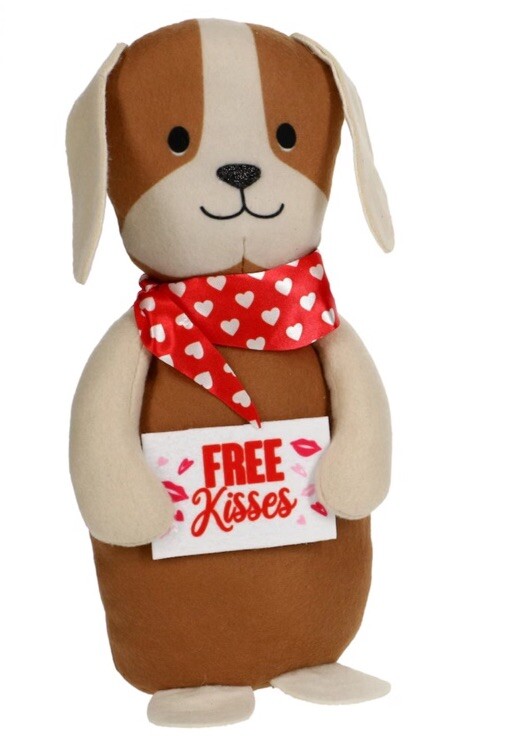 Decorative Valentine's Day Stuffed Fabric Character, 10 in Dog Free Kisses