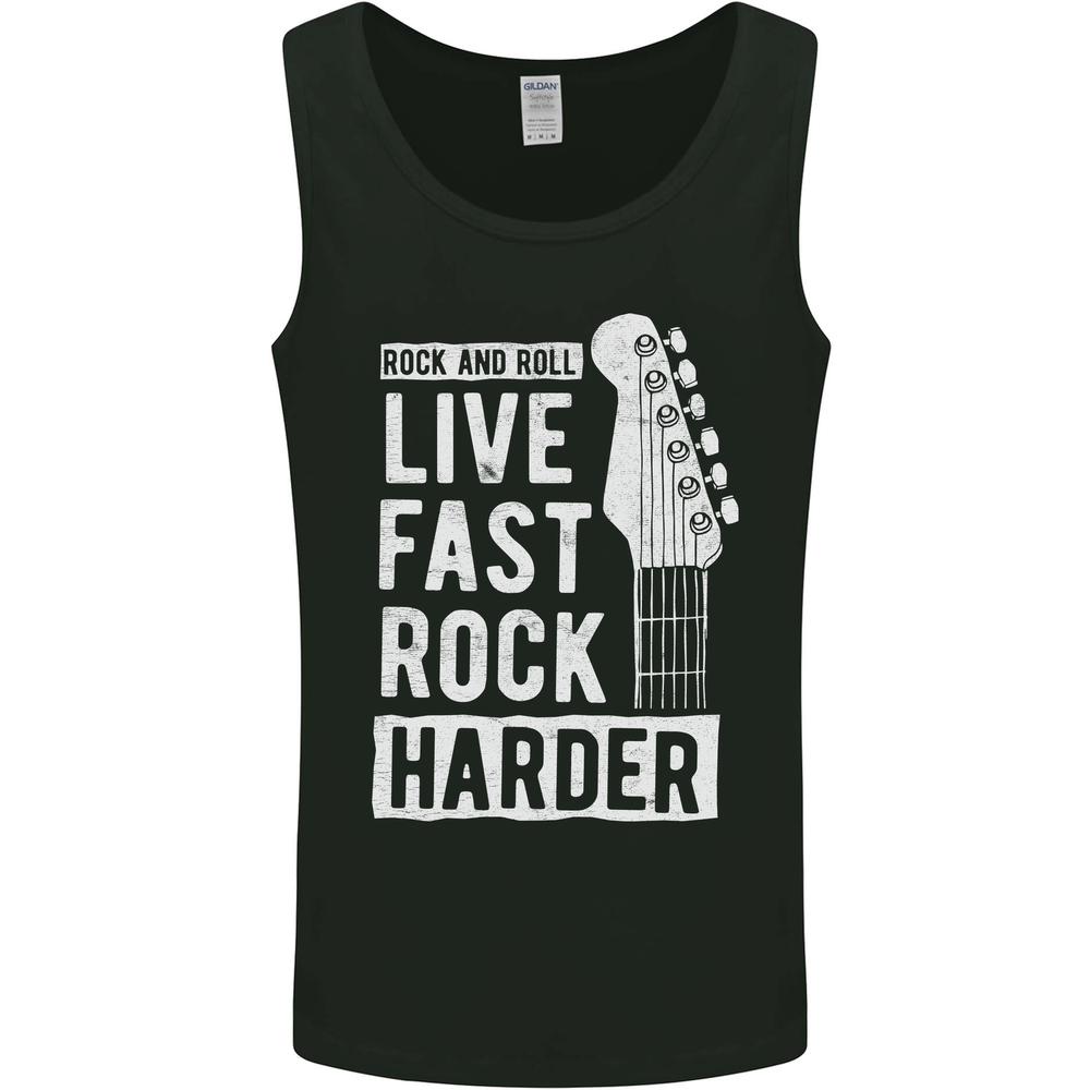 Live Fast Rock Harder Guitar & Roll Music Mens Vest Tank Top