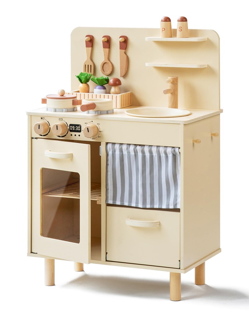 Play Kitchen for , Classic Wooden Kitchen Playset with Food Accessories Set I...