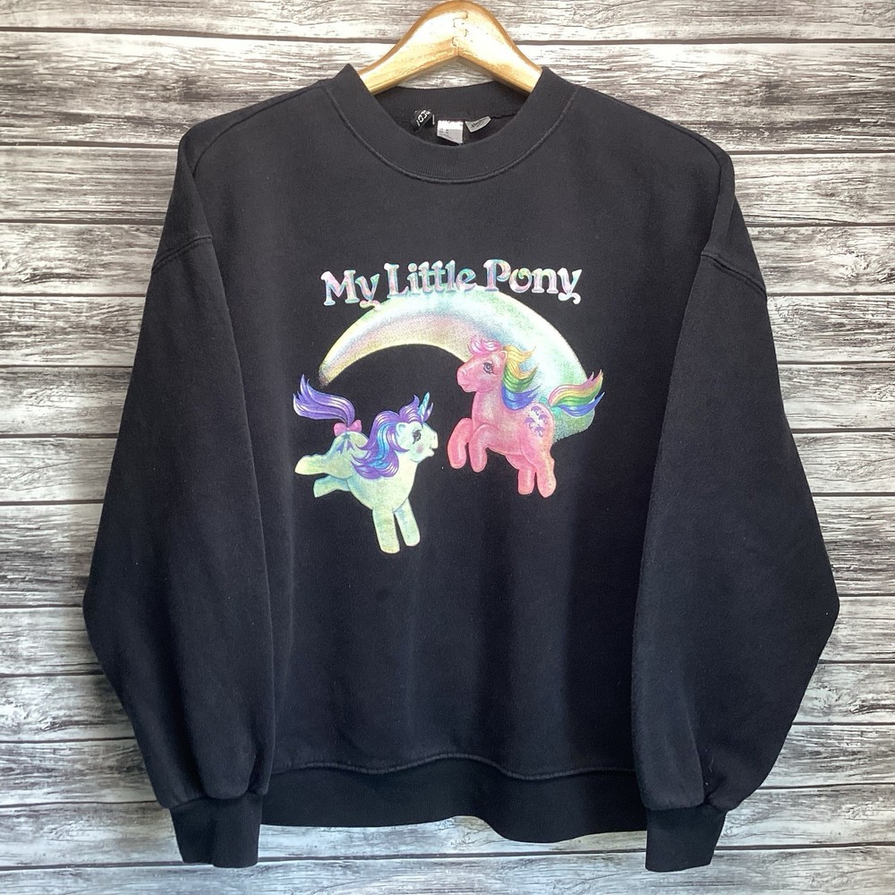 My Little Pony Sweatshirt Womens Medium Black Hasbro Crewneck Graphic Print