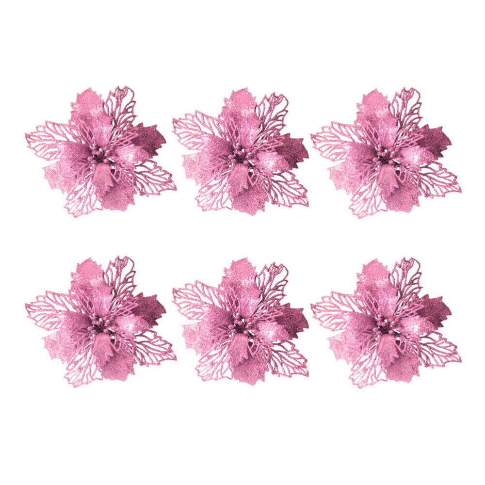 6 PCS Tree Decorations Poinsettia for Xmas Tea Party