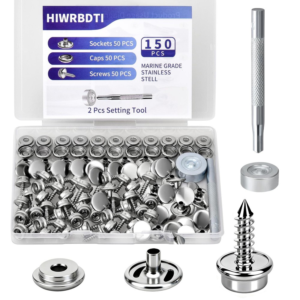HIWRBDTI 150 Pcs Stainless Steel Canvas Snap Button Kit with 2 Silver