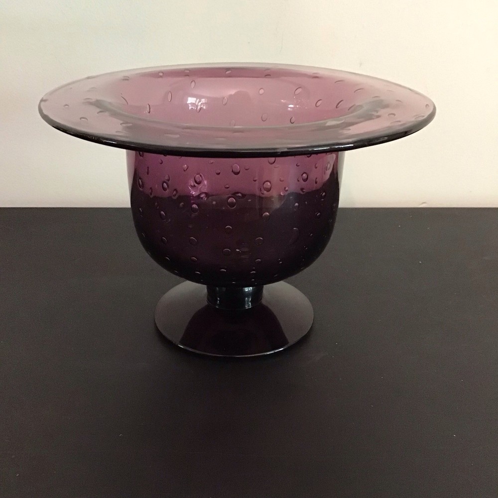Vintage Amethyst Purple Bullicante Controlled Bubble Footed Compote