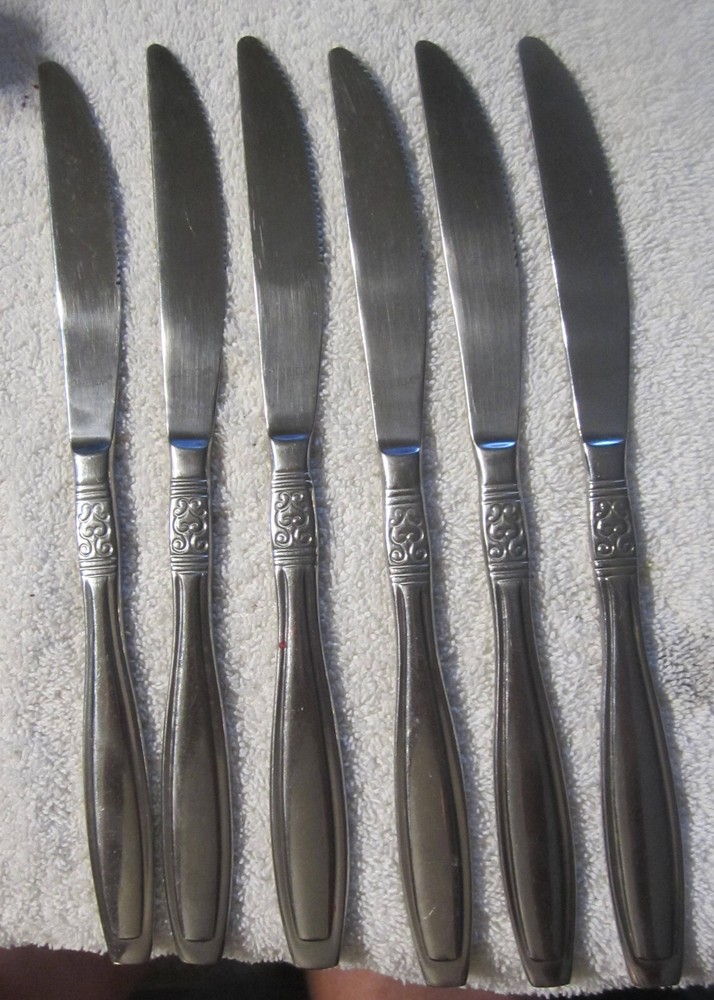 6 Oneida VISTA Stainless Flatware Outline Scroll,dinner knives,knife set lot vtg