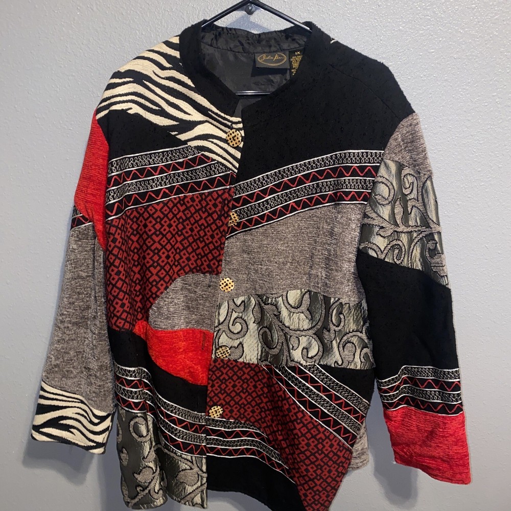 Julia Kim Jacket Lined Blazer Women’s Size 1X Embroidered Patchwork! QUALITY!